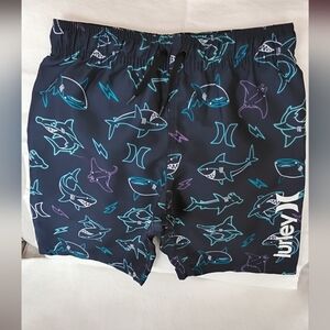 Hurley Kids Graphic Print Swim Board Shorts in Blue and Neon Green